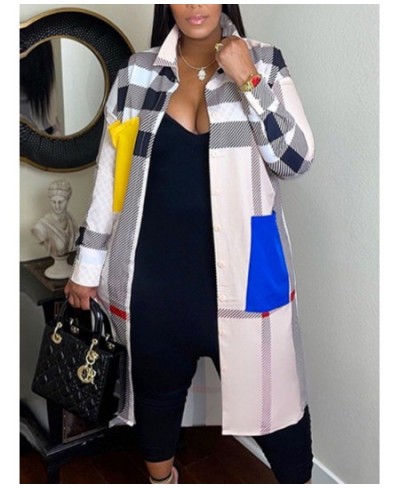 Plus Size Letter Print Patchwork Coat Trench Coat X Long Shirt Collar Regular Sleeve Button Stitching Way Fashion Streetwears...