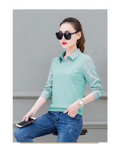 Spring Autumn Women's New Plaid Long Sleeved Shirt Sweater Loose Fake Two-piece Tops Feminina Turn-down Collar Shirt $34.32 -...