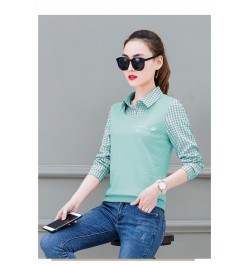 Spring Autumn Women's New Plaid Long Sleeved Shirt Sweater Loose Fake Two-piece Tops Feminina Turn-down Collar Shirt $34.32 -...