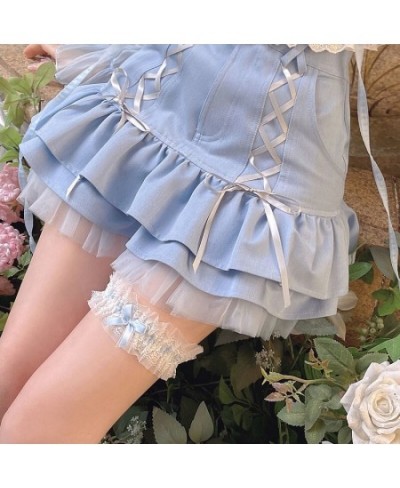 Japanese Kawaii Mini Skirt Women Summer Casual Designer Elegant Lolita Sexy Skirt High Waist Lace Bandage Y2k Sweet Skirt 202...