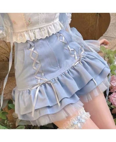 Japanese Kawaii Mini Skirt Women Summer Casual Designer Elegant Lolita Sexy Skirt High Waist Lace Bandage Y2k Sweet Skirt 202...