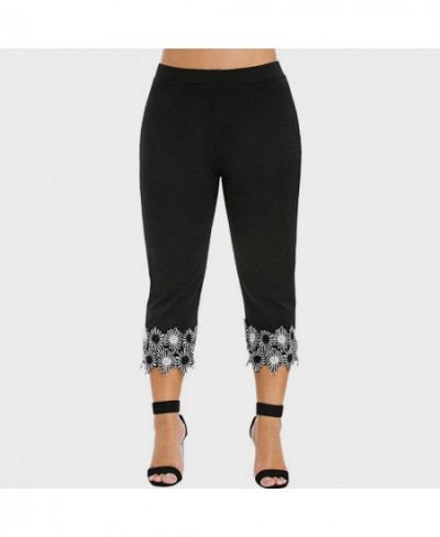 Fleece Lined Leggings Women Plus Size Summer Solid Color Stitching Lace Large Sports Yoga Leggings ropa mujer $23.56 - Bottoms