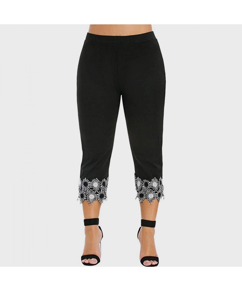 Fleece Lined Leggings Women Plus Size Summer Solid Color Stitching Lace Large Sports Yoga Leggings ropa mujer $23.56 - Bottoms