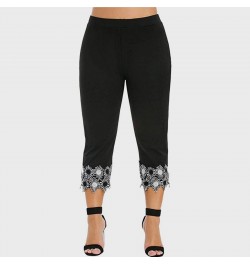 Fleece Lined Leggings Women Plus Size Summer Solid Color Stitching Lace Large Sports Yoga Leggings ropa mujer $23.56 - Bottoms