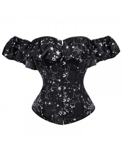 Sexy Corset & Bustiers Short Sleeve Star Moon Print Women Bustier Corset Lingerie Tops Brocade Off Shoulder Strapless Corsele...