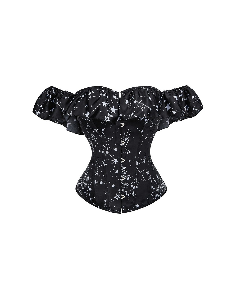 Sexy Corset & Bustiers Short Sleeve Star Moon Print Women Bustier Corset Lingerie Tops Brocade Off Shoulder Strapless Corsele...