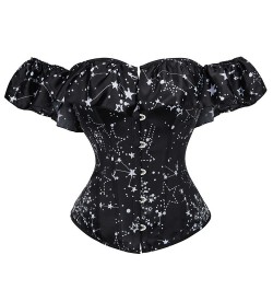 Sexy Corset & Bustiers Short Sleeve Star Moon Print Women Bustier Corset Lingerie Tops Brocade Off Shoulder Strapless Corsele...