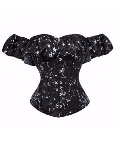 Sexy Corset & Bustiers Short Sleeve Star Moon Print Women Bustier Corset Lingerie Tops Brocade Off Shoulder Strapless Corsele...