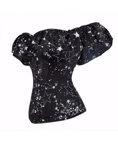 Sexy Corset & Bustiers Short Sleeve Star Moon Print Women Bustier Corset Lingerie Tops Brocade Off Shoulder Strapless Corsele...