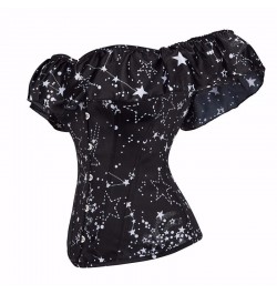 Sexy Corset & Bustiers Short Sleeve Star Moon Print Women Bustier Corset Lingerie Tops Brocade Off Shoulder Strapless Corsele...