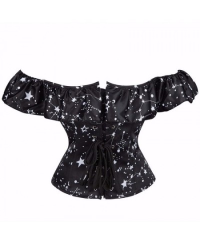 Sexy Corset & Bustiers Short Sleeve Star Moon Print Women Bustier Corset Lingerie Tops Brocade Off Shoulder Strapless Corsele...