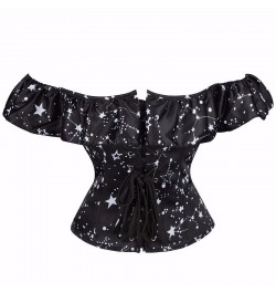 Sexy Corset & Bustiers Short Sleeve Star Moon Print Women Bustier Corset Lingerie Tops Brocade Off Shoulder Strapless Corsele...