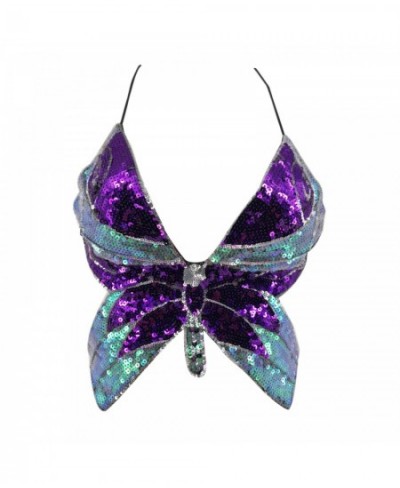 Women's Butterfly-shaped Sequin Halter Top Sexy Deep V-neck Backless Crops Sling Vest for Summer Wear $22.87 - Tops & Tees