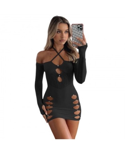 Coquette Black Cut Out Mini Dress Women Poster Halter Off Shoulder Sexy Girl Bodycon Dresses Nightclub Rave Outfits $31.42 - ...