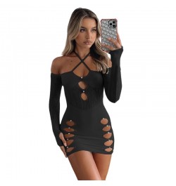 Coquette Black Cut Out Mini Dress Women Poster Halter Off Shoulder Sexy Girl Bodycon Dresses Nightclub Rave Outfits $31.42 - ...