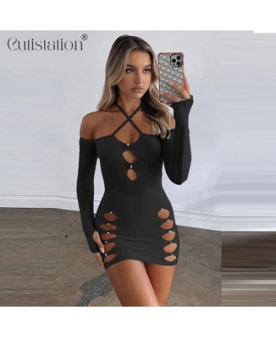 Coquette Black Cut Out Mini Dress Women Poster Halter Off Shoulder Sexy Girl Bodycon Dresses Nightclub Rave Outfits $31.42 - ...