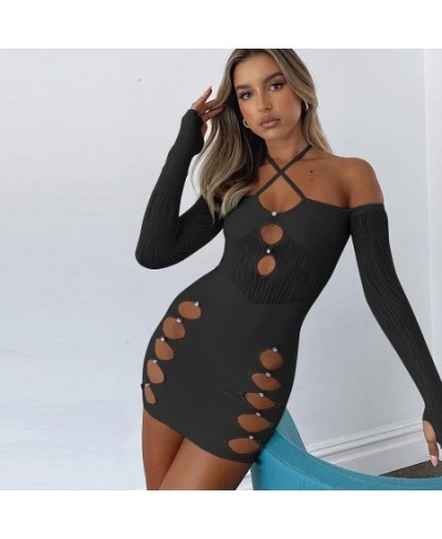 Coquette Black Cut Out Mini Dress Women Poster Halter Off Shoulder Sexy Girl Bodycon Dresses Nightclub Rave Outfits $31.42 - ...