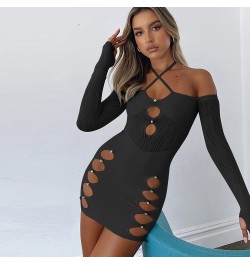 Coquette Black Cut Out Mini Dress Women Poster Halter Off Shoulder Sexy Girl Bodycon Dresses Nightclub Rave Outfits $31.42 - ...