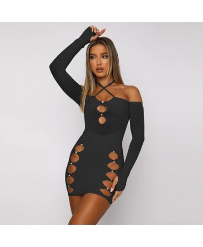 Coquette Black Cut Out Mini Dress Women Poster Halter Off Shoulder Sexy Girl Bodycon Dresses Nightclub Rave Outfits $31.42 - ...