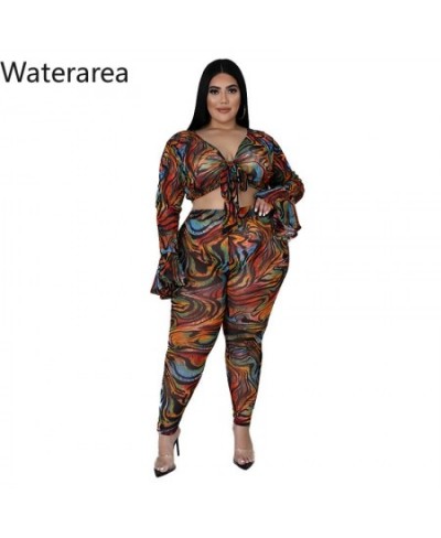 Plus Size Tiger Print Women's Sets Sexy V-neck Flare Sleeves Cropt Otp&pencli Pants 2Pcs Suit OL Slim Outfits 2023 $46.37 - P...