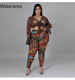 Plus Size Tiger Print Women's Sets Sexy V-neck Flare Sleeves Cropt Otp&pencli Pants 2Pcs Suit OL Slim Outfits 2023 $46.37 - P...