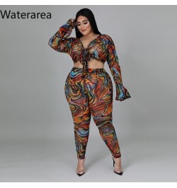 Plus Size Tiger Print Women's Sets Sexy V-neck Flare Sleeves Cropt Otp&pencli Pants 2Pcs Suit OL Slim Outfits 2023 $46.37 - P...