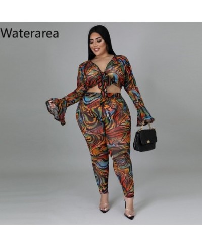 Plus Size Tiger Print Women's Sets Sexy V-neck Flare Sleeves Cropt Otp&pencli Pants 2Pcs Suit OL Slim Outfits 2023 $46.37 - P...