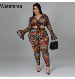 Plus Size Tiger Print Women's Sets Sexy V-neck Flare Sleeves Cropt Otp&pencli Pants 2Pcs Suit OL Slim Outfits 2023 $46.37 - P...