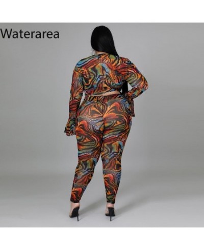 Plus Size Tiger Print Women's Sets Sexy V-neck Flare Sleeves Cropt Otp&pencli Pants 2Pcs Suit OL Slim Outfits 2023 $46.37 - P...