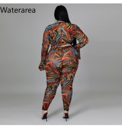 Plus Size Tiger Print Women's Sets Sexy V-neck Flare Sleeves Cropt Otp&pencli Pants 2Pcs Suit OL Slim Outfits 2023 $46.37 - P...