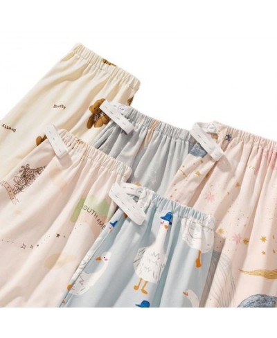 Pregnant woman pajamas autumn cotton long pants Japanese style print elastic waist casual big yards women home sleep bottoms ...