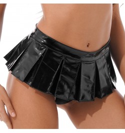 Womens Glossy Stylish Skirts Wet Look Hot Patent Leather Mini Skirt Front Zipper Pleated Skirts Stage Performance Party Costu...