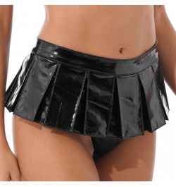 Womens Glossy Stylish Skirts Wet Look Hot Patent Leather Mini Skirt Front Zipper Pleated Skirts Stage Performance Party Costu...