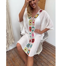 Front Knitted Flower Beach Cover Ups for Swimwear Women 2022 Summer Black Cape Loose Outlet Outfits White Holiday Swim Dresse...