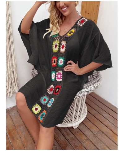 Front Knitted Flower Beach Cover Ups for Swimwear Women 2022 Summer Black Cape Loose Outlet Outfits White Holiday Swim Dresse...