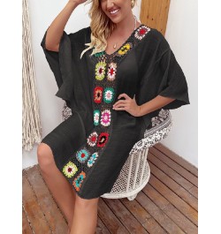 Front Knitted Flower Beach Cover Ups for Swimwear Women 2022 Summer Black Cape Loose Outlet Outfits White Holiday Swim Dresse...