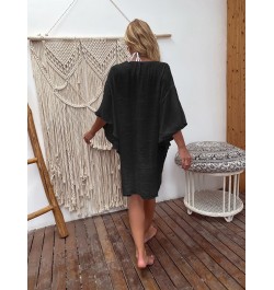 Front Knitted Flower Beach Cover Ups for Swimwear Women 2022 Summer Black Cape Loose Outlet Outfits White Holiday Swim Dresse...