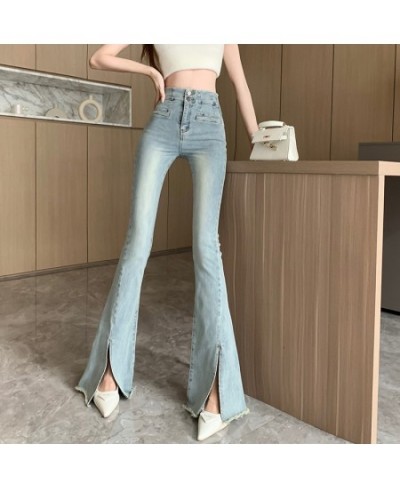 2023 Women Spring Skinny Solid Jeans High Waist Split Flare Pants Fashion Wide Leg Jean Pant Hip Hop Denim Trousers Female 69...