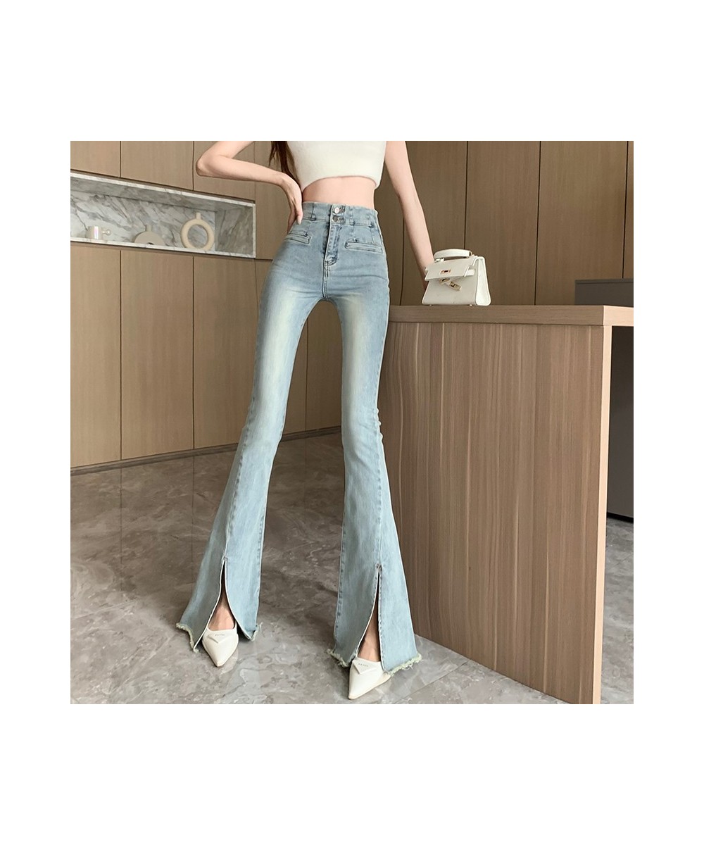 2023 Women Spring Skinny Solid Jeans High Waist Split Flare Pants Fashion Wide Leg Jean Pant Hip Hop Denim Trousers Female 69...