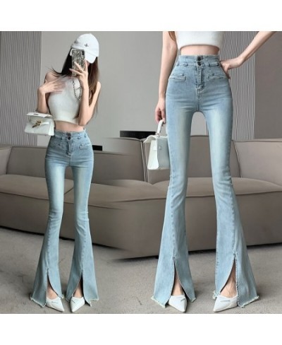 2023 Women Spring Skinny Solid Jeans High Waist Split Flare Pants Fashion Wide Leg Jean Pant Hip Hop Denim Trousers Female 69...