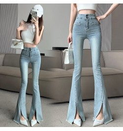 2023 Women Spring Skinny Solid Jeans High Waist Split Flare Pants Fashion Wide Leg Jean Pant Hip Hop Denim Trousers Female 69...