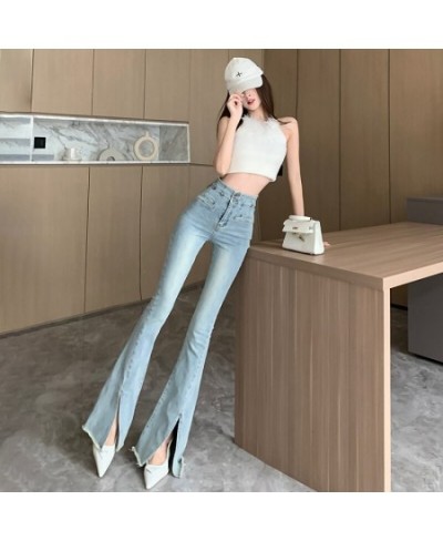 2023 Women Spring Skinny Solid Jeans High Waist Split Flare Pants Fashion Wide Leg Jean Pant Hip Hop Denim Trousers Female 69...