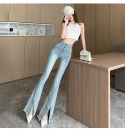 2023 Women Spring Skinny Solid Jeans High Waist Split Flare Pants Fashion Wide Leg Jean Pant Hip Hop Denim Trousers Female 69...