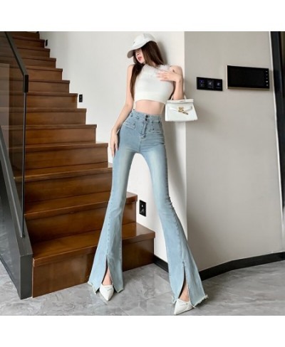 2023 Women Spring Skinny Solid Jeans High Waist Split Flare Pants Fashion Wide Leg Jean Pant Hip Hop Denim Trousers Female 69...