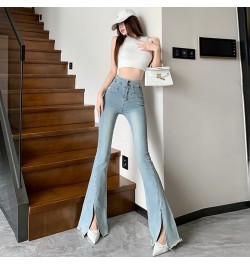 2023 Women Spring Skinny Solid Jeans High Waist Split Flare Pants Fashion Wide Leg Jean Pant Hip Hop Denim Trousers Female 69...