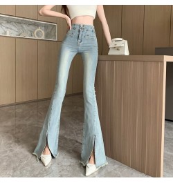 2023 Women Spring Skinny Solid Jeans High Waist Split Flare Pants Fashion Wide Leg Jean Pant Hip Hop Denim Trousers Female 69...