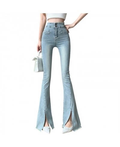 2023 Women Spring Skinny Solid Jeans High Waist Split Flare Pants Fashion Wide Leg Jean Pant Hip Hop Denim Trousers Female 69...