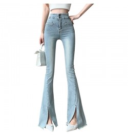 2023 Women Spring Skinny Solid Jeans High Waist Split Flare Pants Fashion Wide Leg Jean Pant Hip Hop Denim Trousers Female 69...