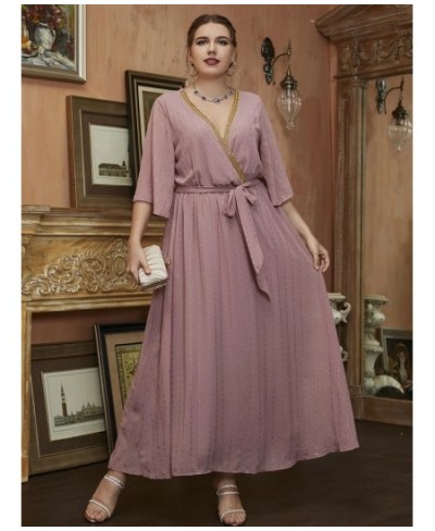 Women Plus Size Large Elegant Maxi Dresses 2022 Summer Pink V Neck Flared Oversized Long Evening Party Festival Clothing $82....