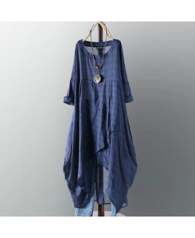 Kaftan Check Dress Women's Irregular Sundress 2023 Casual Long Sleeve Midi Vestidos Female O Neck Robe Femme Oversize $43.92 ...